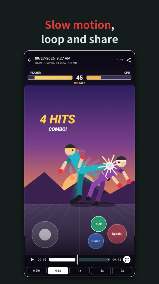 Slow motion, loop and share (player)